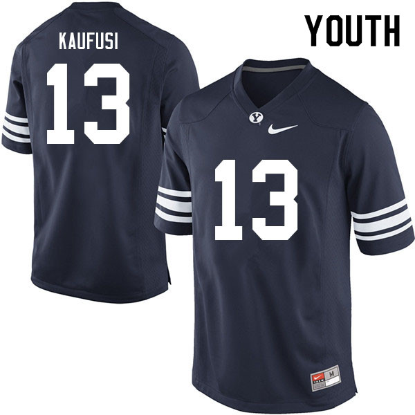 Youth #13 Jackson Kaufusi BYU Cougars College Football Jerseys Sale-Navy